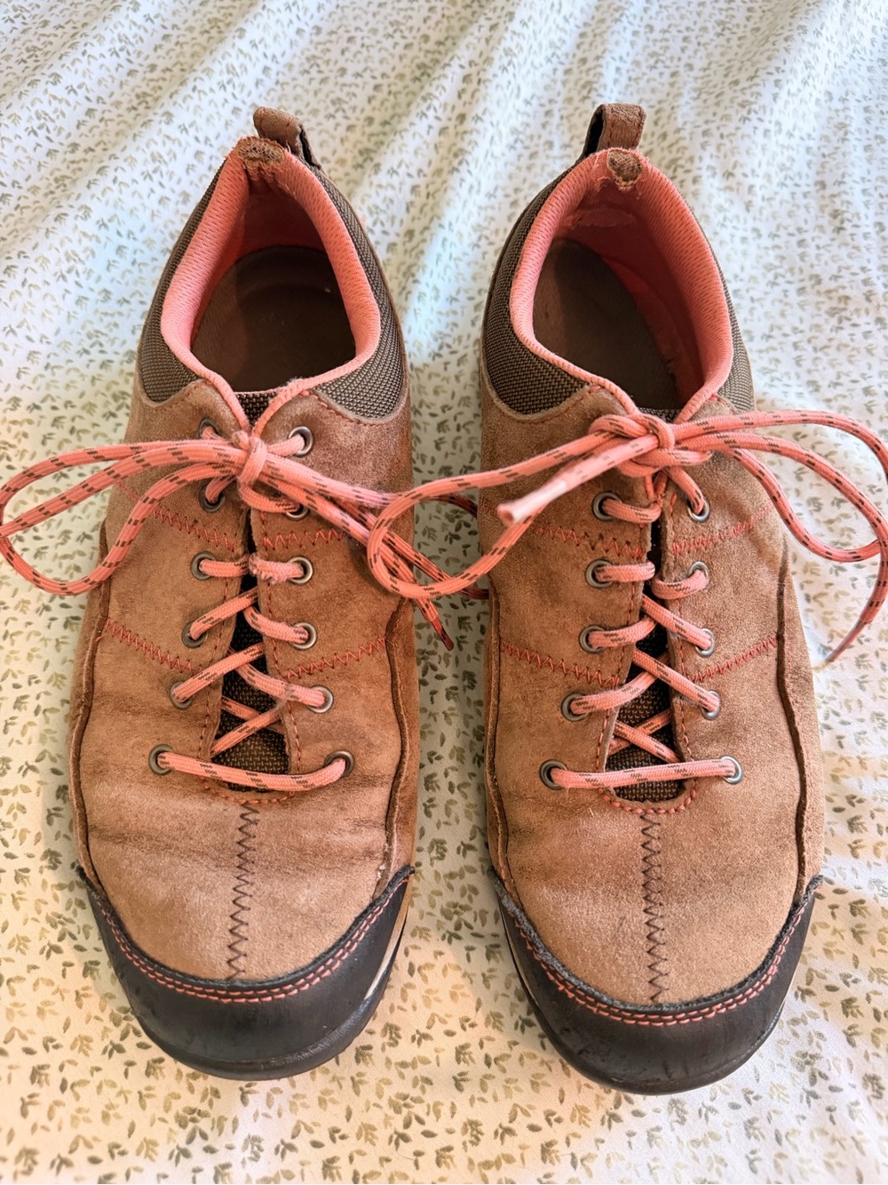 L.L. Bean Suede Hiking Shoes in Coral and Brown